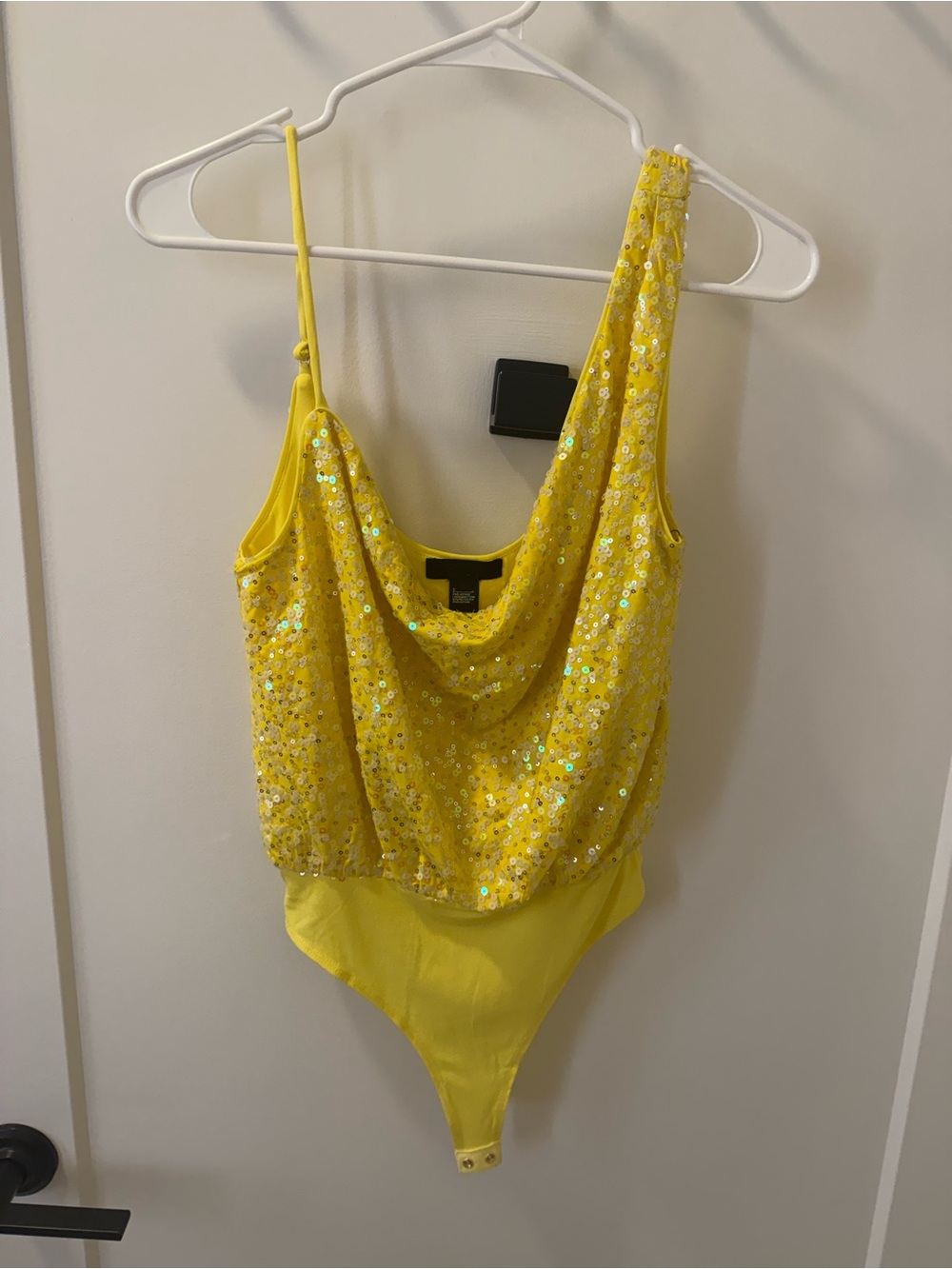 Yellow Sequin Draped Bodysuit